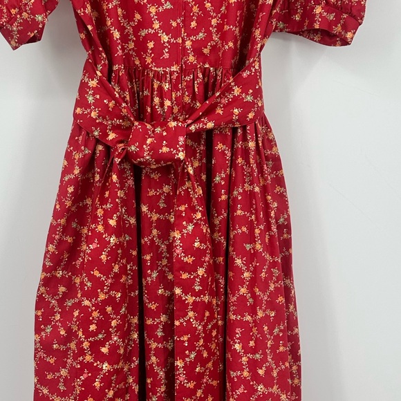 VTG 80s Lauren Ashley Puff Sleeves Red Floral Midi Dress 8 Cottagecore | AM584 - Picture 9 of 9